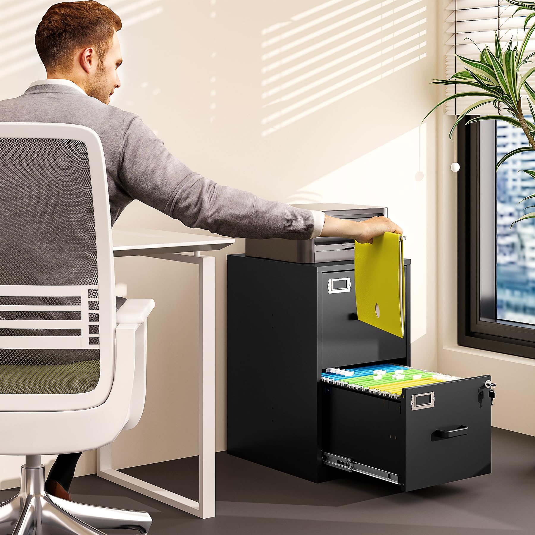 2 Drawer File Cabinet with Lock Vertical Filing Storage Cabinet Office Home Steel Vertical File Cabinets for Letter Size File Cabinet Locked,Assembly Required