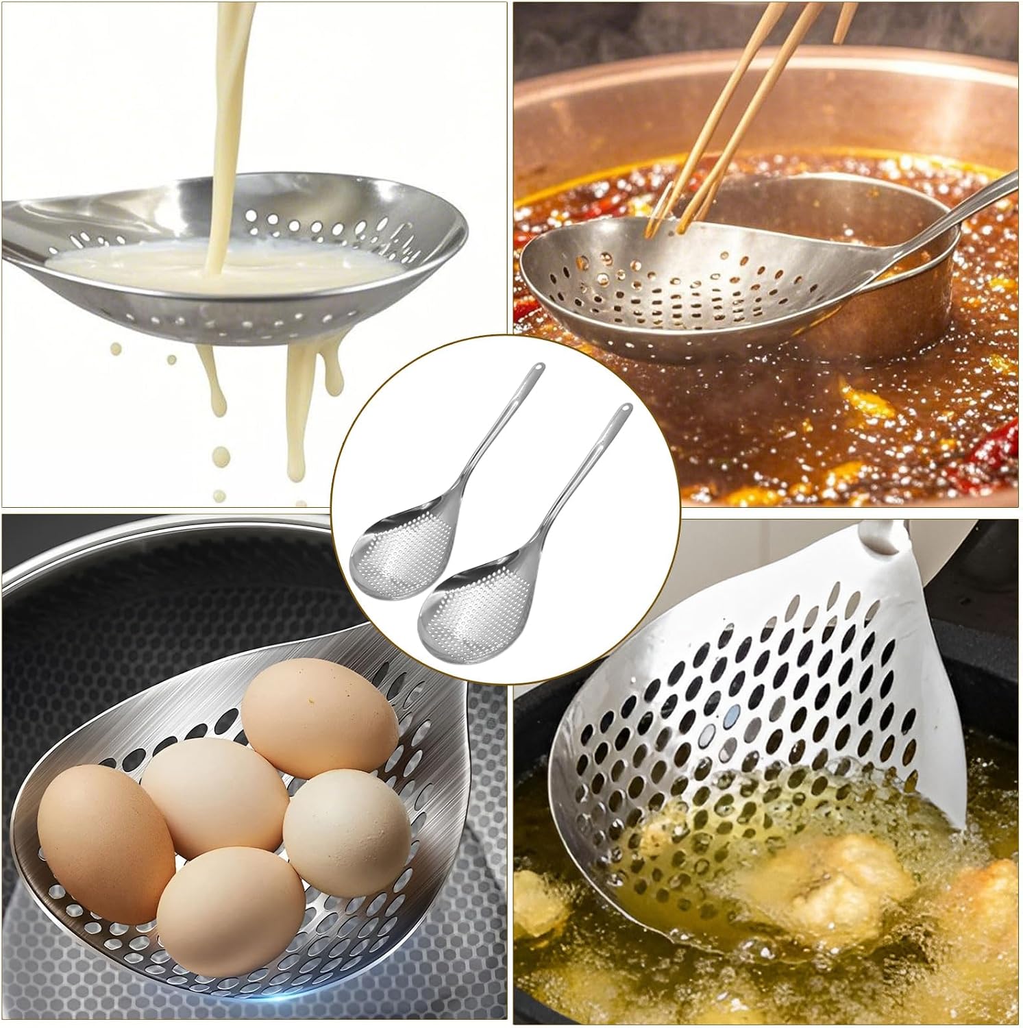 Jiozermi 2 Pcs Stainless Steel Skimmer Slotted Spoon