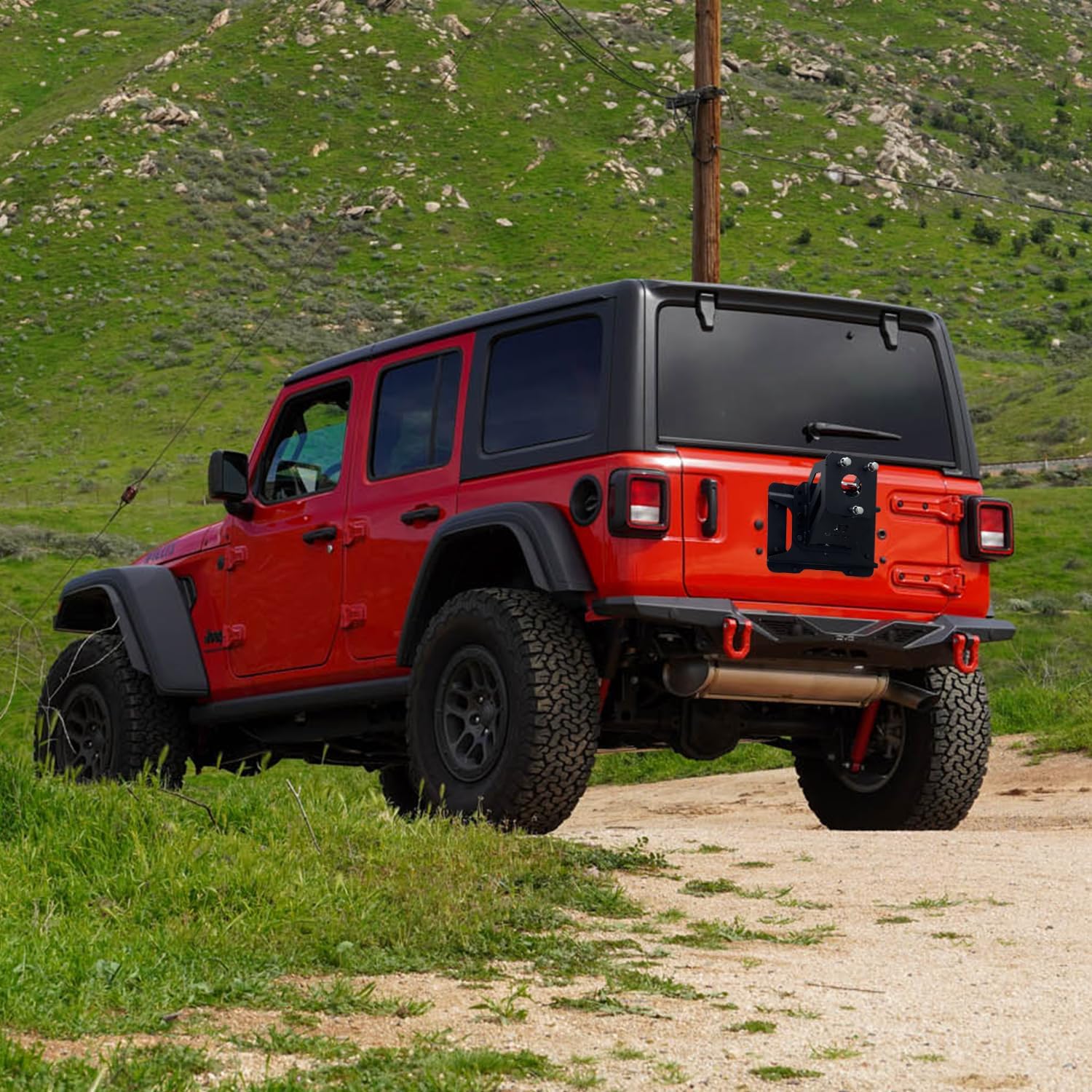 Adjustable Spare Tire Carrier Compatible with 2007-2018 Jeep Wrangler JK/JKU Unlimited 2/4 Doors Heavy Duty Spare Tire Lift up to 40 inches with a Rear-view Camera Slot (Camera not Included)