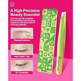 Expert Eyebrow Hair Removal Tweezer with Leather Case, GlamTweeler High Precision Slant Tip Stainless Steel Tweezers for Men and Women (Sparkle Apple Green & Yellow)