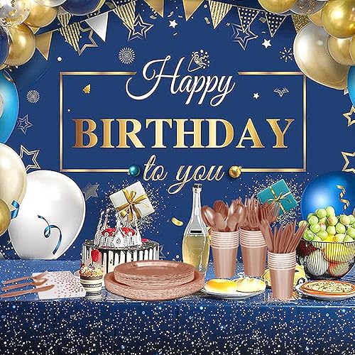 Miniatura 6 de Juego de vajilla desechable de bronce de 175 piezas para fiestas, platos de papel de bronce, servilletas, vasos, tenedores de plástico de bronce,