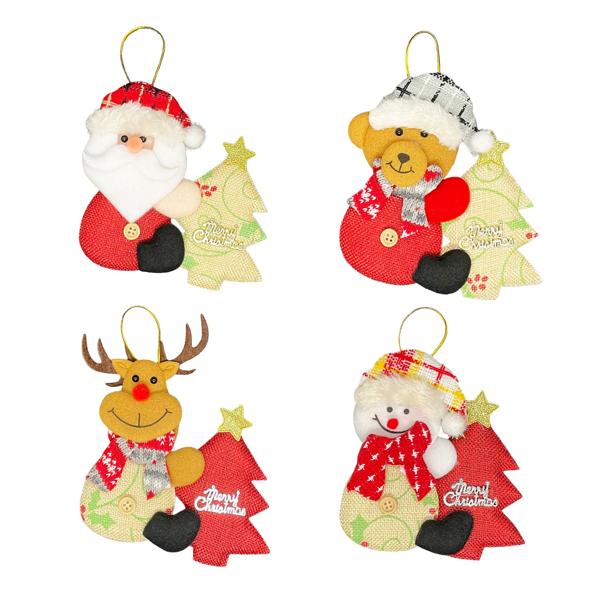 Chaussette Cheminée Noel Lot De 4 Chaussettes De Noël à Suspendre - Motifs Père Noël, Bonhomme Neige, Renne, Ours - Lin Et Tissu Brossé Chaussettes Noël Cheminée