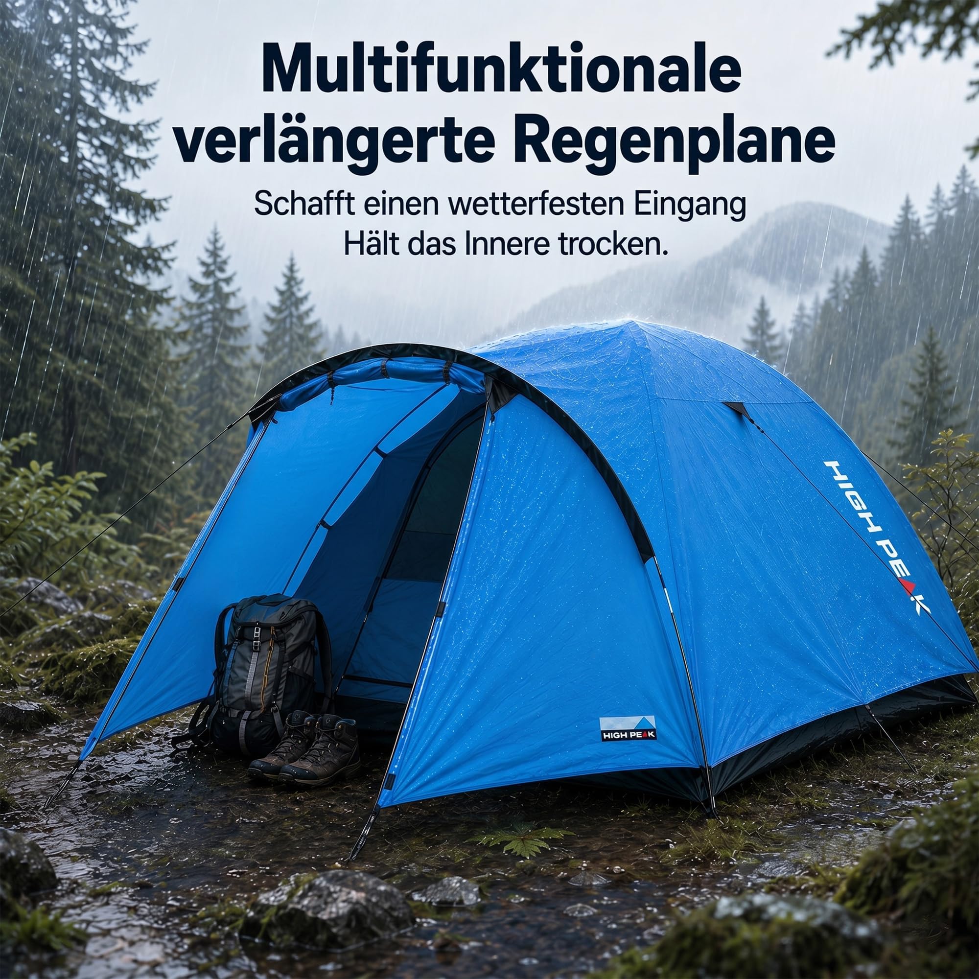 High Peak Kuppelzelt, Campingzelt mit Vorraum, 2-in-1 Innenzelt und Regenplane, PU 1500 mm, Wannenboden, Belüftung, Glasfaserstangen, kompaktes Zelt für Trekking, Festival, Reise und Outdoor-Camping