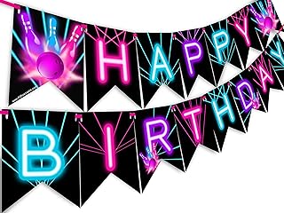 Bowling Happy Birthday Banner - Bowling Party Supplies - Bowling Party Decorations - Bowling Birthday Party Supplies - Glow Pink Banner
