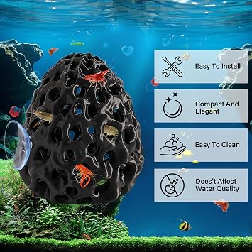 Shrimp Dome Hide with Suction Cup, Shrimps Resting Hideout Cave, Aquarium Decor Accessories for Betta Small Fish Guppy (Black)