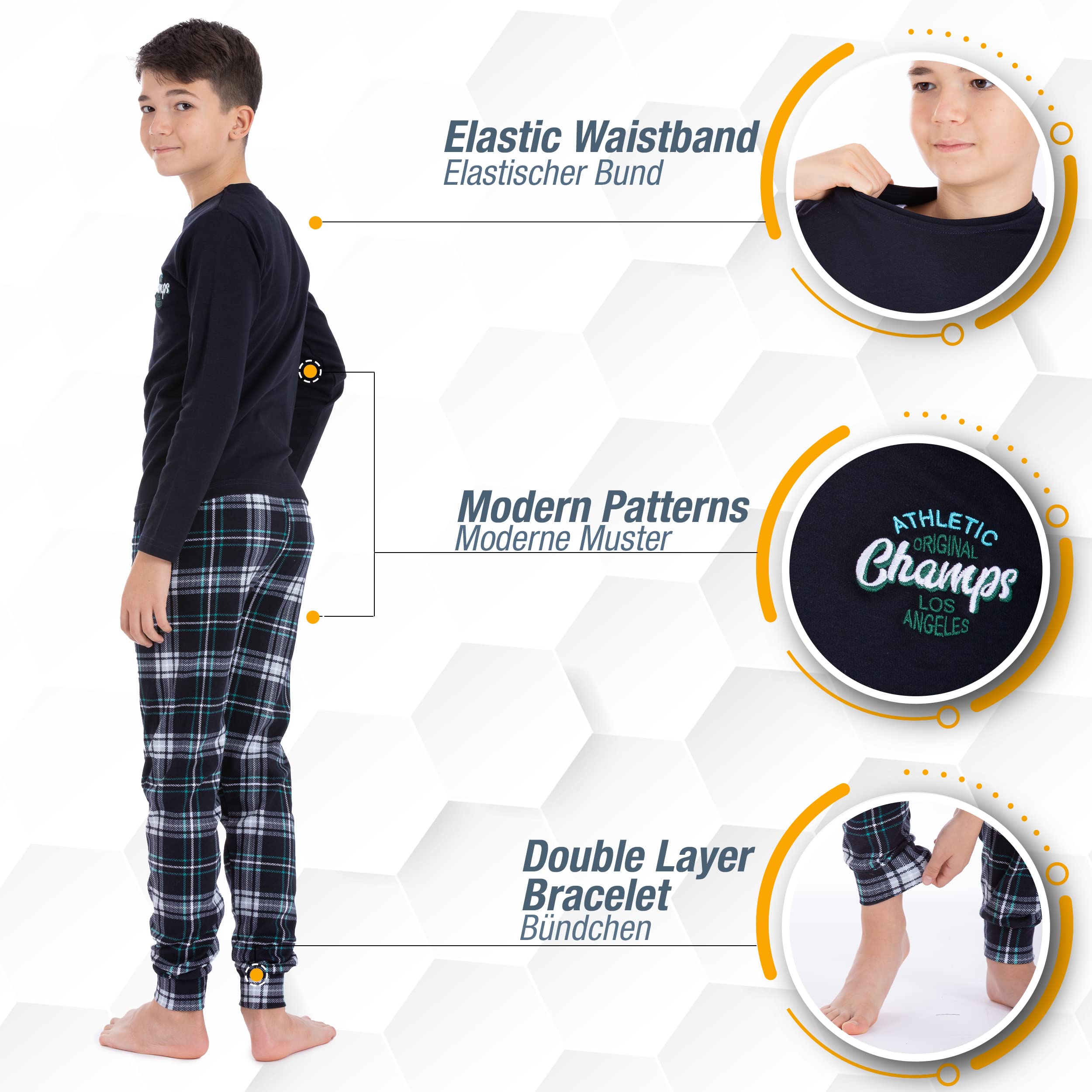 LOREZA ® Pigiama Bambino Caldo a Maniche Lunghe 100% Cotone Interlock a Quadri