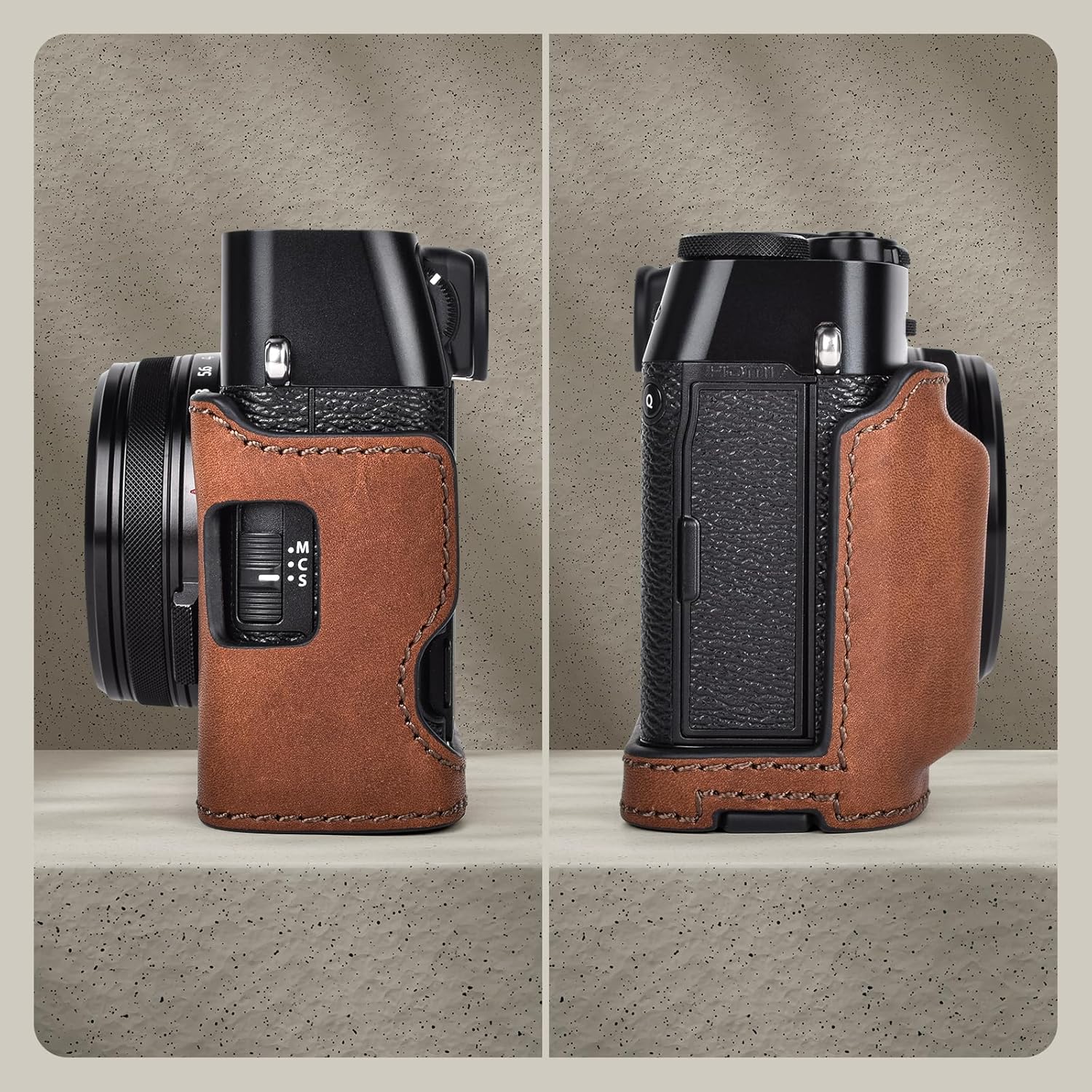 MUZIRI KINOKOO Half Case for Fujifilm X100VI - Retro Style Premium Genuine Leather Protective Case for Fuji X100VI/X100 VI Digital Camera - with Opening Bottom and Hand Grip Design - Brown