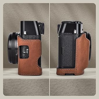 MUZIRI KINOKOO Genuine Leather Case for Fuji X100VI Half Protective Case Compatible for Fujifilm X100VI/Fuji X100 VI Digital Camera - with Opening Base and Handle Design - Brown