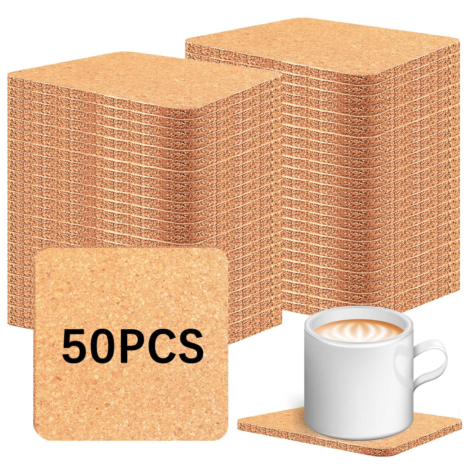 50 PCS Cork Coaster Bulk, Square Cork Coasters Absorbent for Coffee Table Coaster Tabletop Protection Cup Mat Bar Living Room House Home Decor Housewarming Gift