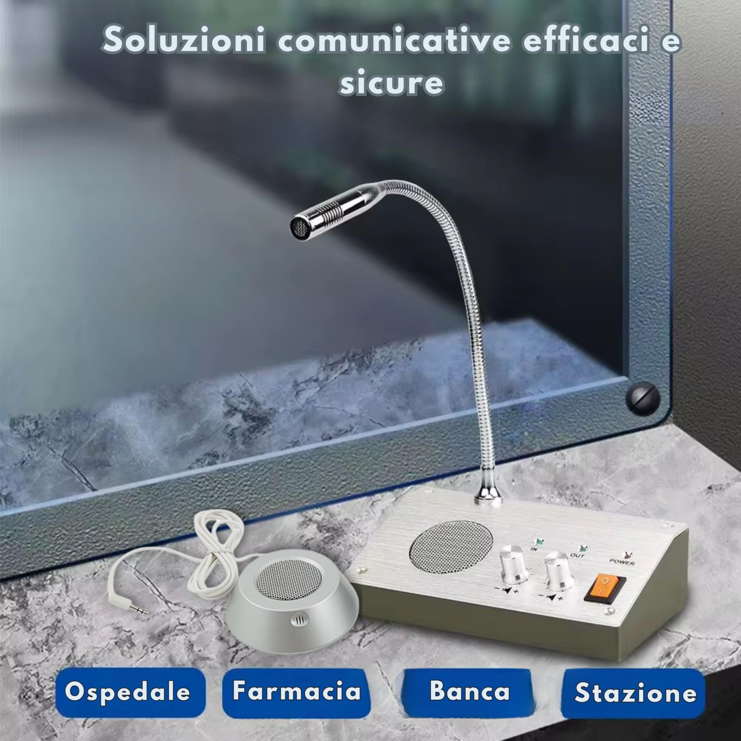 YASTA Interfono Ufficio Vivavoce per Sportelli Microfono Base e Altoparlante a 2 Vie per Banca Ospedale Compro Oro Sportello Ticket Cassa plug & in