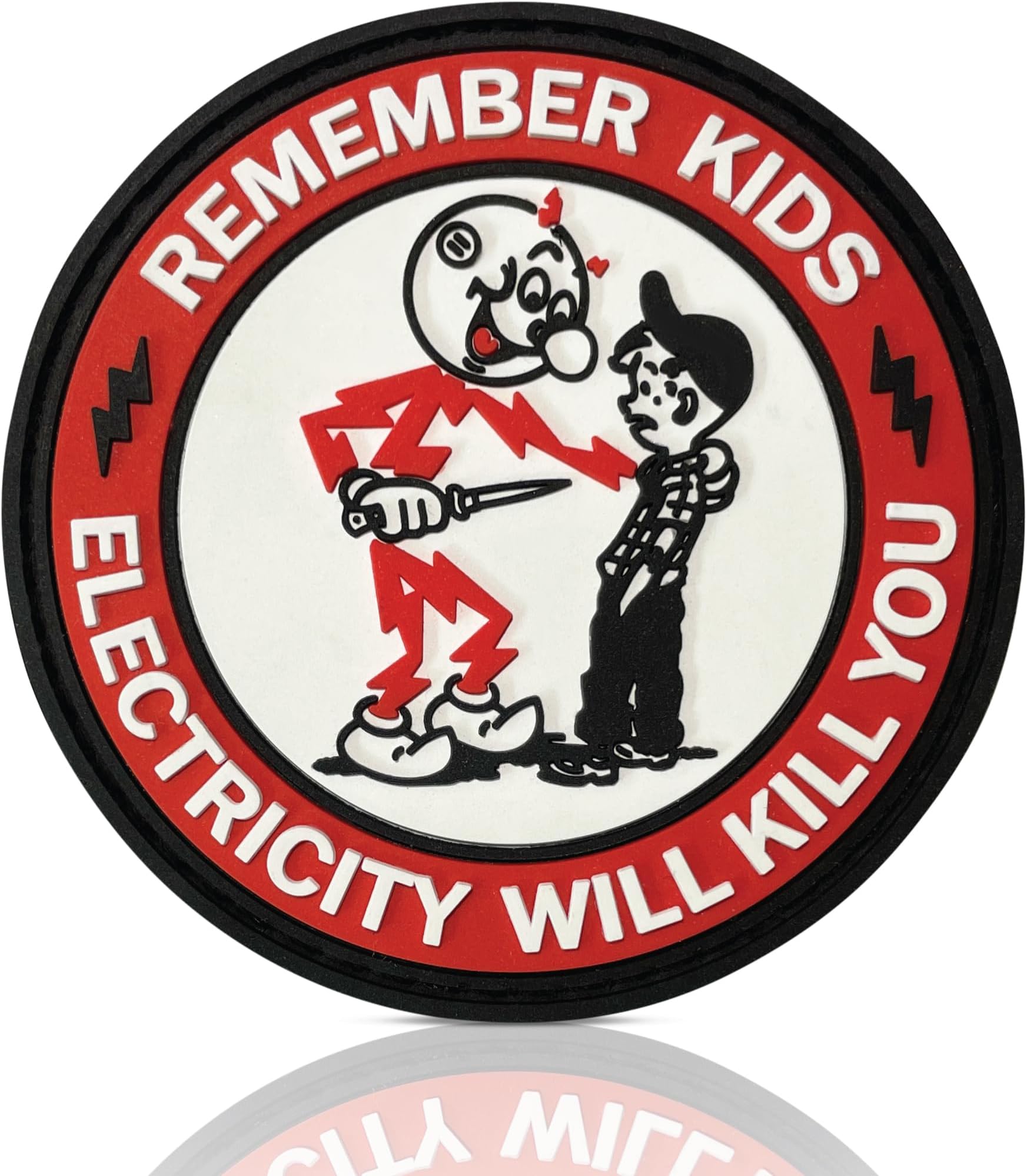 Remember Kids Electricity Will Kill You PVC Patch - Funny Morale Patches | Tactical Patches for Backpacks, Hard Hat, Vest | IBEW, Lineman, Electrician Accessories, Construction Gifts (Red PVC)
