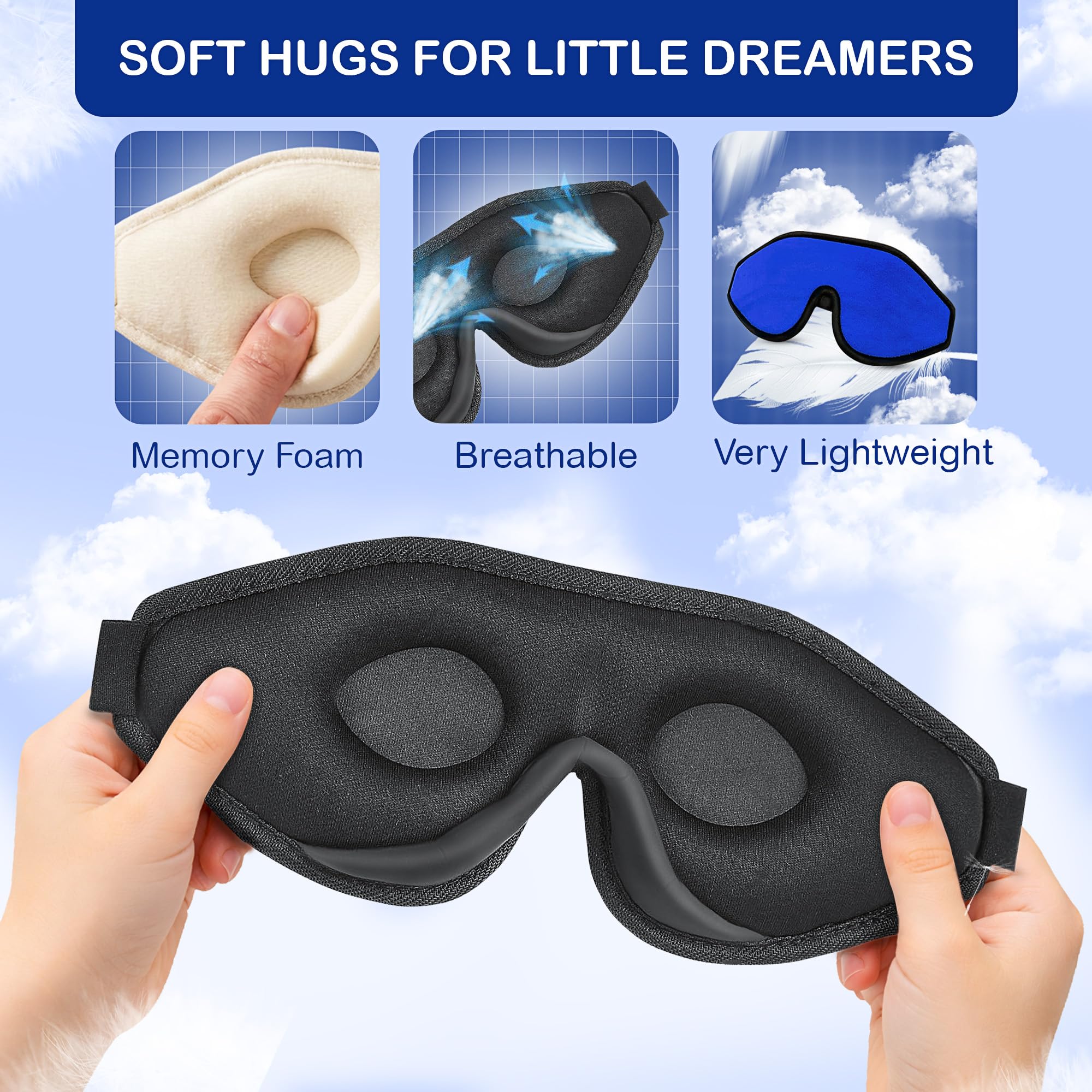 Schlafmaske für Kinder mit Blockout-Licht – Memory-Schaum 3D konturierte Augenmaske – Augenabdeckung & Reise-Schlafmaske, Augenbinde für Kinder, Mädchen, Jungen (Dark Blue)