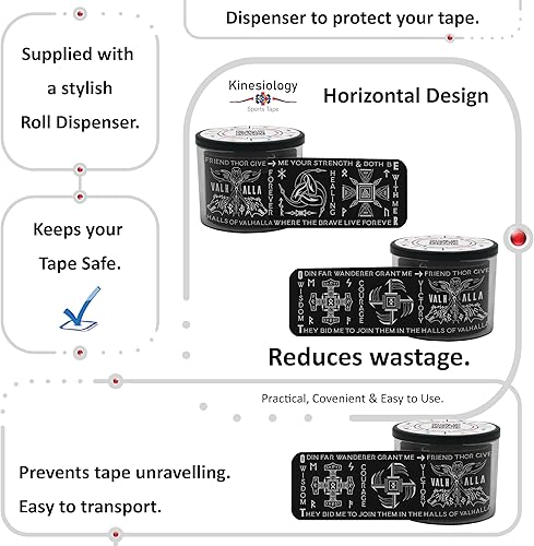 Vista 75 de Cinta de kinesiología precortada con dispensador – Cinta muscular deportiva vertical latina – Sintético Negro 16.4 ft 20 tiras – Cinta de Latina