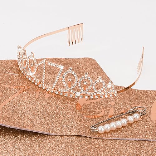 Miniatura 233 de CIEHER Juego de corona de cumpleaños 50 + banda de 50 y fabulosa banda + pin de perlas, tiara, regalos de 50, decoraciones para mujeres amigas