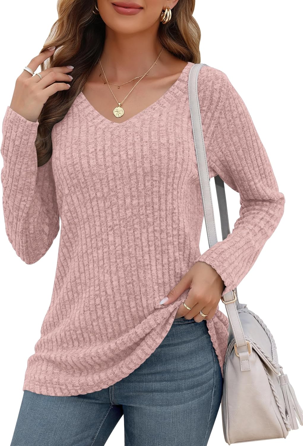 WNEEDU Long Sleeve Shirts Womens Tops V Neck Light… WNEEDU Long Sleeve Shirts Womens Tops V Neck Light…