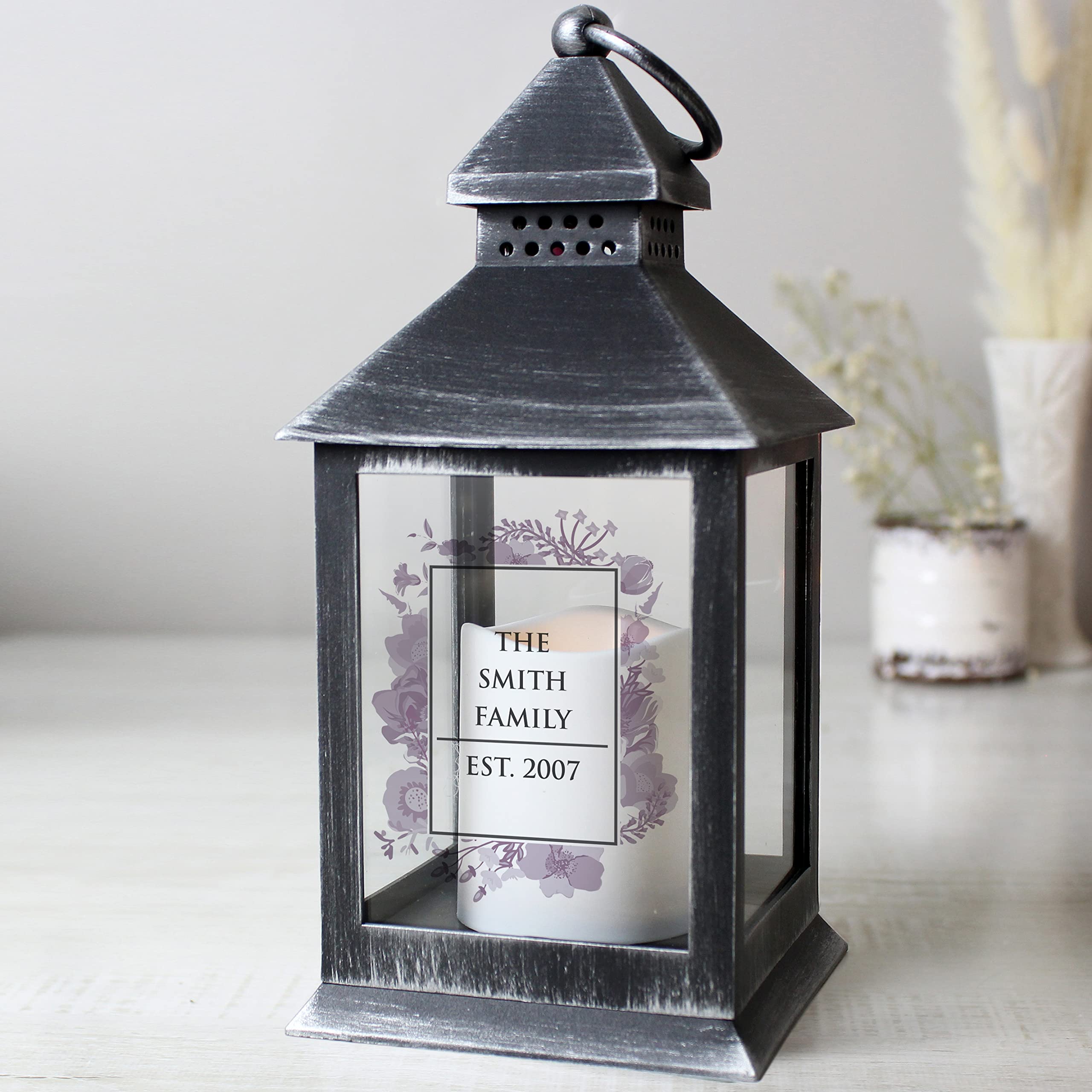 Personalised Memento Black Custom Personalised Soft Watercolour Rustic Lantern