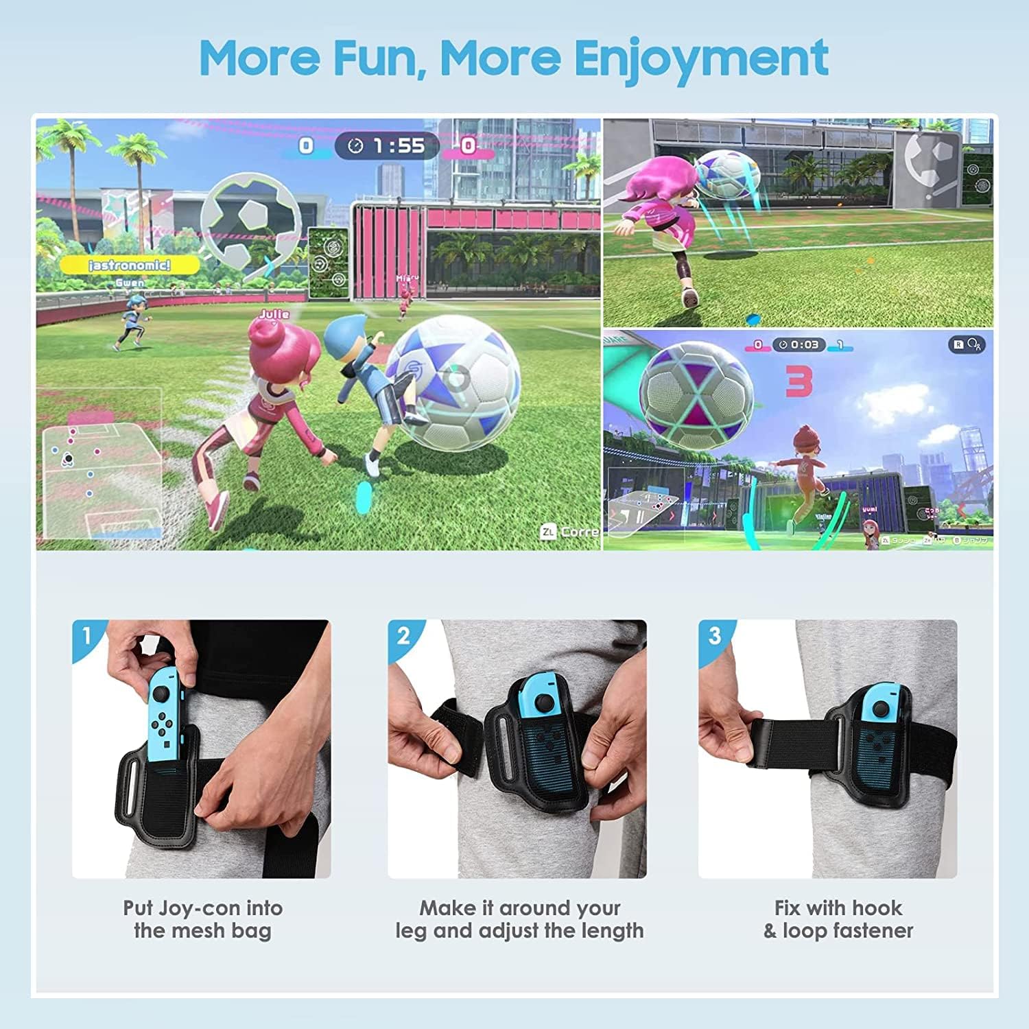 TiMOVO Switch Leg Straps Compatible with Nintendo Switch Sports/Switch Ring Fit Adventure Game, 2-Pack Adjustable Elastic Strap for Switch OLED/Switch, 2 Sizes Soccer Leg Band for Adults & Kids, Black