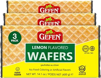 Gefen Lemon Wafers, 14oz 3 Pack - 30 Wafers Each | Lemon Flavored Wafer Cookie | Nothing Artificial | Crunchy & Delicious | Kosher