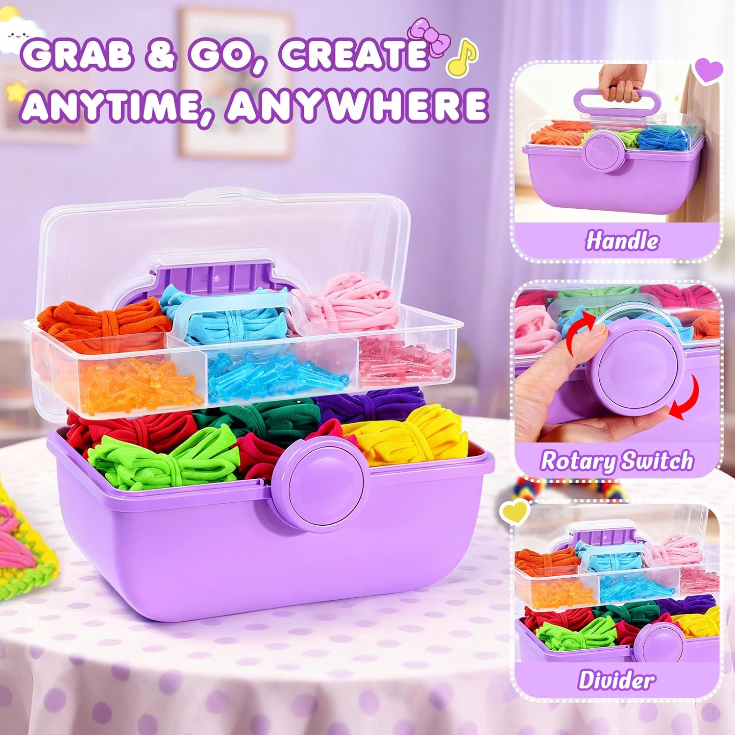 478 Pcs Weaving Loom Kit with Portable Case, Perfect for Making Handbags, Potholder Maker, Bracelet for DIY Crafters & Makers, Complete Craft Kit with Hooks, Gift for Christmas, Birthday, Purple - Image 5