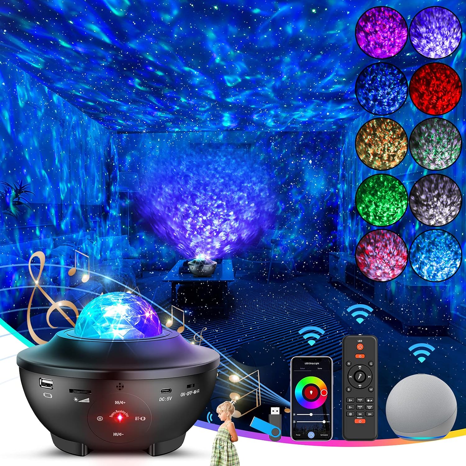 WiFi Galaxy Star Light Projector, Starry Night Projector Ceiling