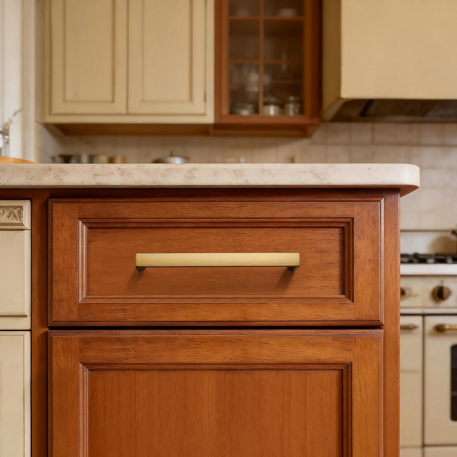 10 Pack Brushed Brass Cabinet Pulls 3-inch(76mm) Hole Center Kitchen Cabient Hardware Gold Cabinet Handles Drawer Pulls,Cabinet Pulls,Cupboards, Dressers and Square Solid Metal Hardware