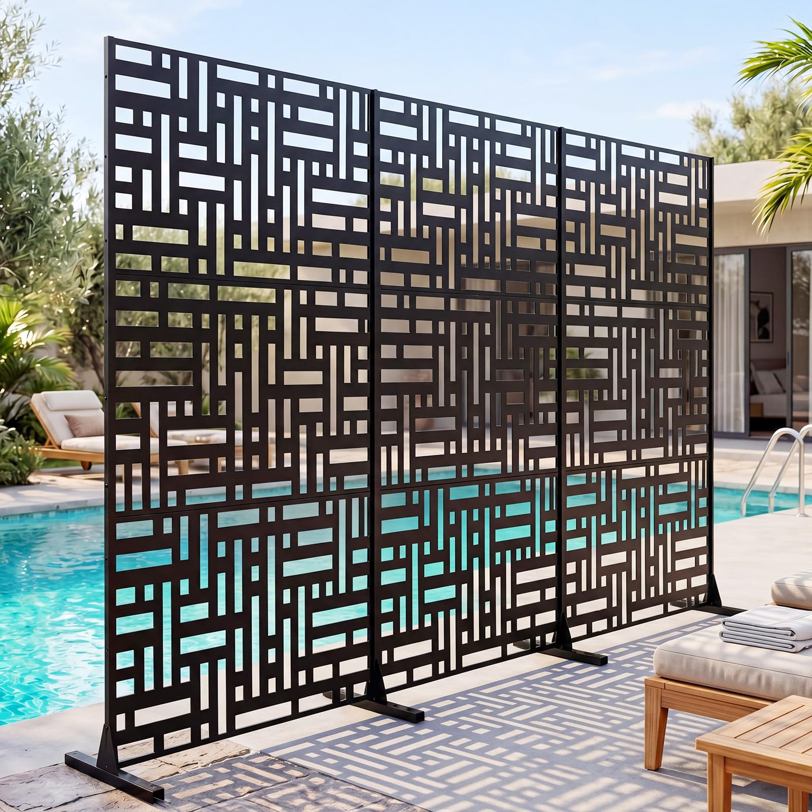 COSTWAY Pannello Divisorio Esterno Metallo Resistente alle Intemperie (Geometrico) | Paravento da Interno ed Esterno con Motivi Traforati, Frangivista Divisorio per Giardino e Balcone, 121 x 40 x 183 cm