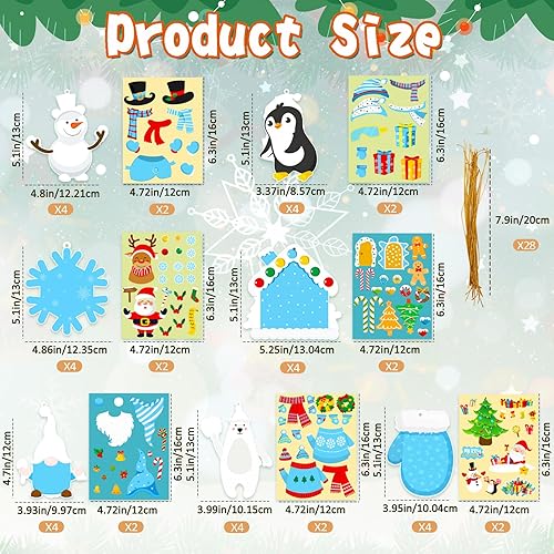 Miniatura 3 de GuassLee Kit de manualidades de Navidad para niños, 28 piezas de recortes de Navidad con muñeco de nieve, copo de nieve, pingüino, gnomo,