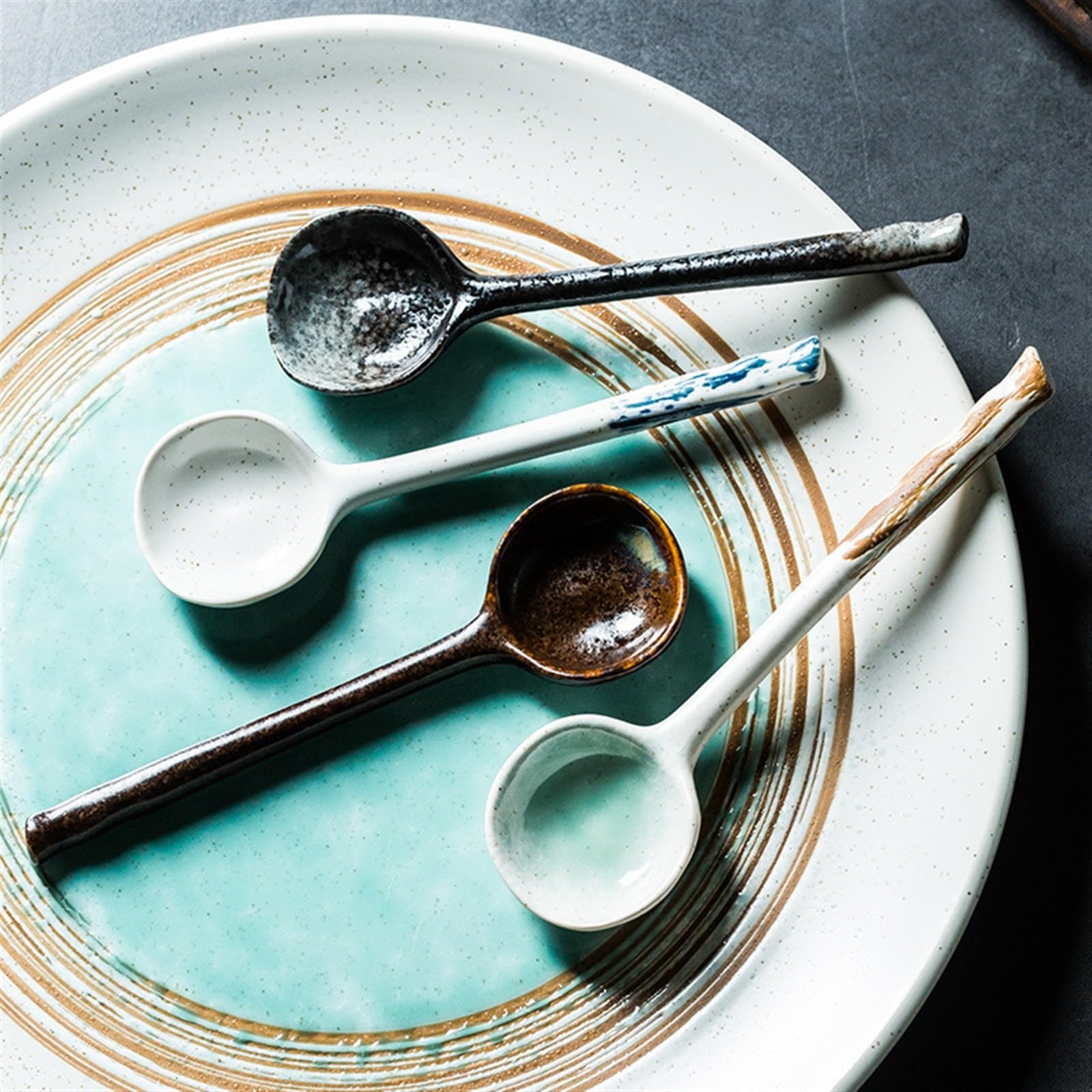 Cuchara de sopa Cucharas de sopa de cerámica 1 pieza Cucharas japonesas Cucharas redondas, cucharas de sopa de porcelana Cuchara con mango largo Cuchara de sopa de cerámica asiática Cuchara de fideos
