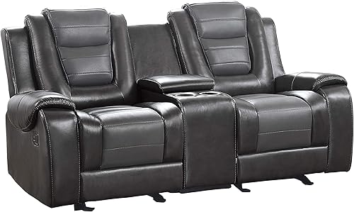 Miniatura 12 de Lexicon Asiento de cine en casa, sofá biplaza reclinable deslizante manual con consola central, portavasos, sillón reclinable doble de 2 asientos