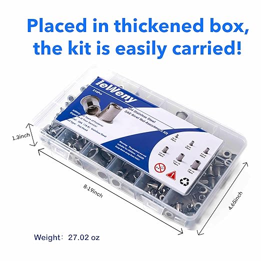 Kit de Remaches Tuerca de Acero Inoxidable 216 Piezas SAE 6 Tamaños miniatura 6