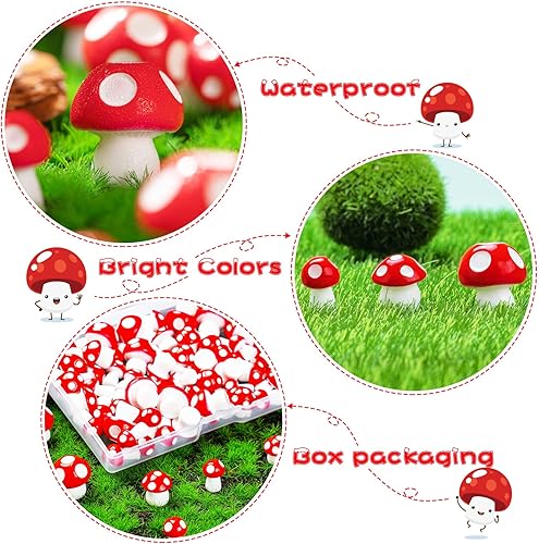Miniatura 4 de MGZTTHW 120 piezas de mini figuras artesanales de hongos de resina para hadas, micro paisajes y jardines de bonsái adornos para pasteles de hongos y