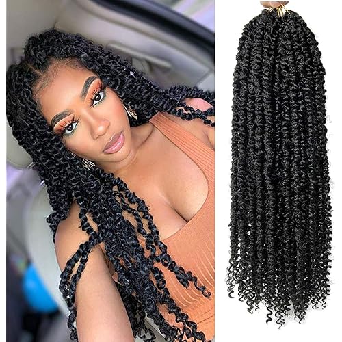 6 Packs Pre-twisted Passion Twist Crochet Hair 22 Inch Ombre Color Hair for Passion Twist Braiding Curly Ends Hair Extensions (22inch, 1B)