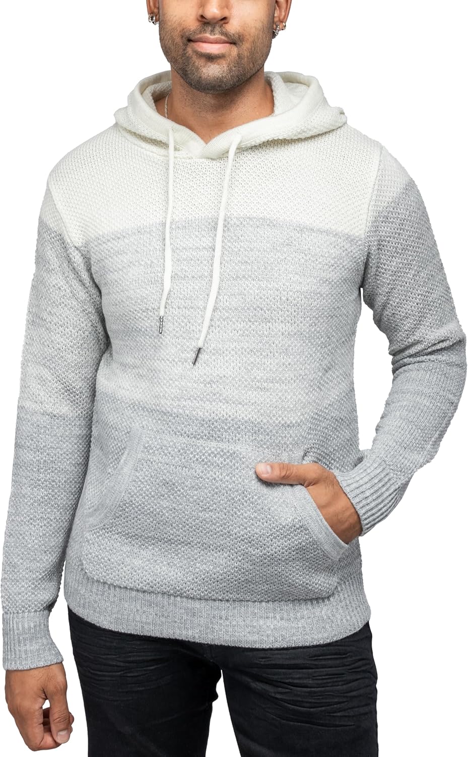 X RAY Men's Slim Fit Knitted Hoodie Sweater, Casual Color Block Hooded Pullover Top Oatmeal - Colorblock X-Large