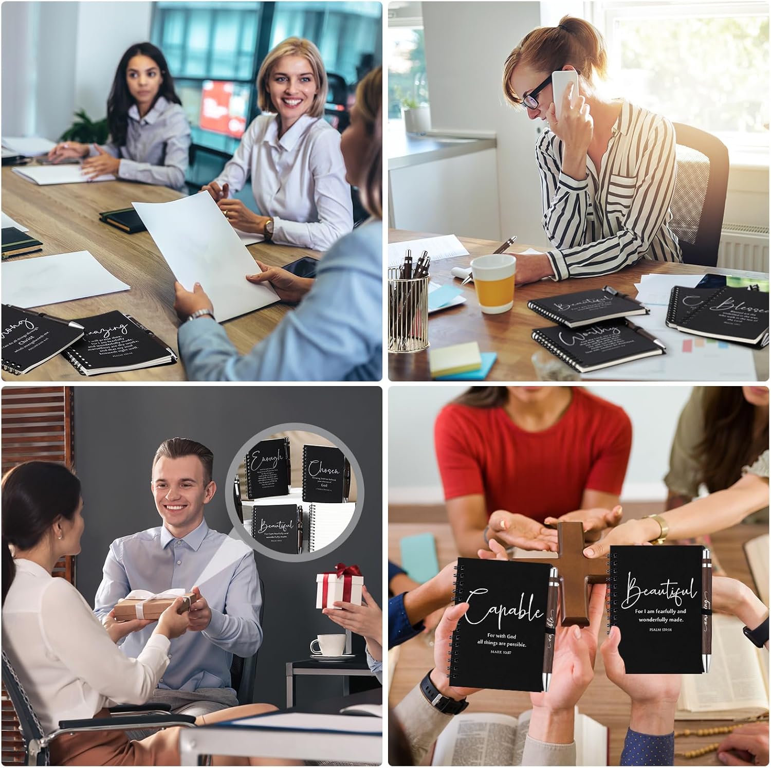 Kosiz 12 Sets Christian Gifts Bulk Inspirational Bible Verse Spiral Notebook and Religious Bamboo Ballpoint Pen Journal with Scripture for Church Member Bible Study Teacher Valentines Holy Week (Black) - Image 5