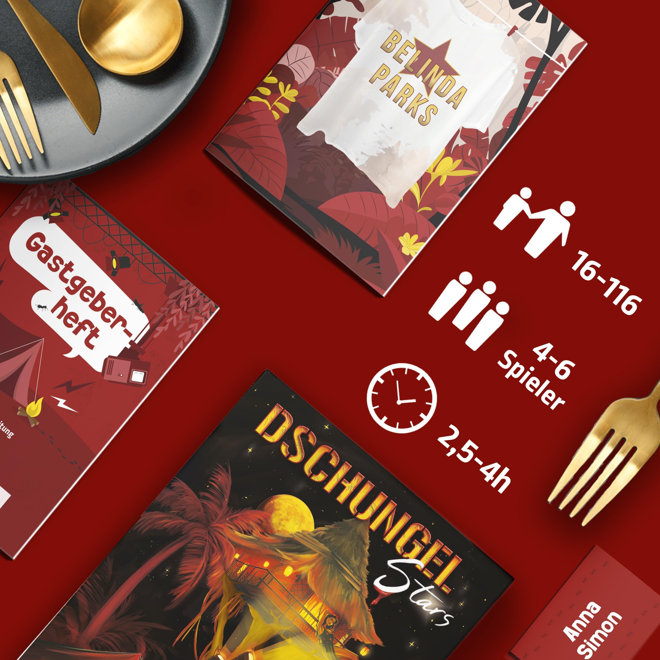 MORD bei Tisch Krimidinner für Zuhause - 4 bis 6 Personen - Der Dschungelstars Fall - Das Krimi Spiel ab 16 Jahren – Ideal als Krimi Dinner für eine mörderische Dinnerparty