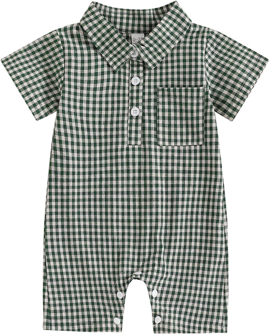 Karuedoo Newborn Baby Boy Clothes Gingham Short Sleeve Collared Romper Jumpsuit Plaid Button Down Bodysuit Summer Outfit
