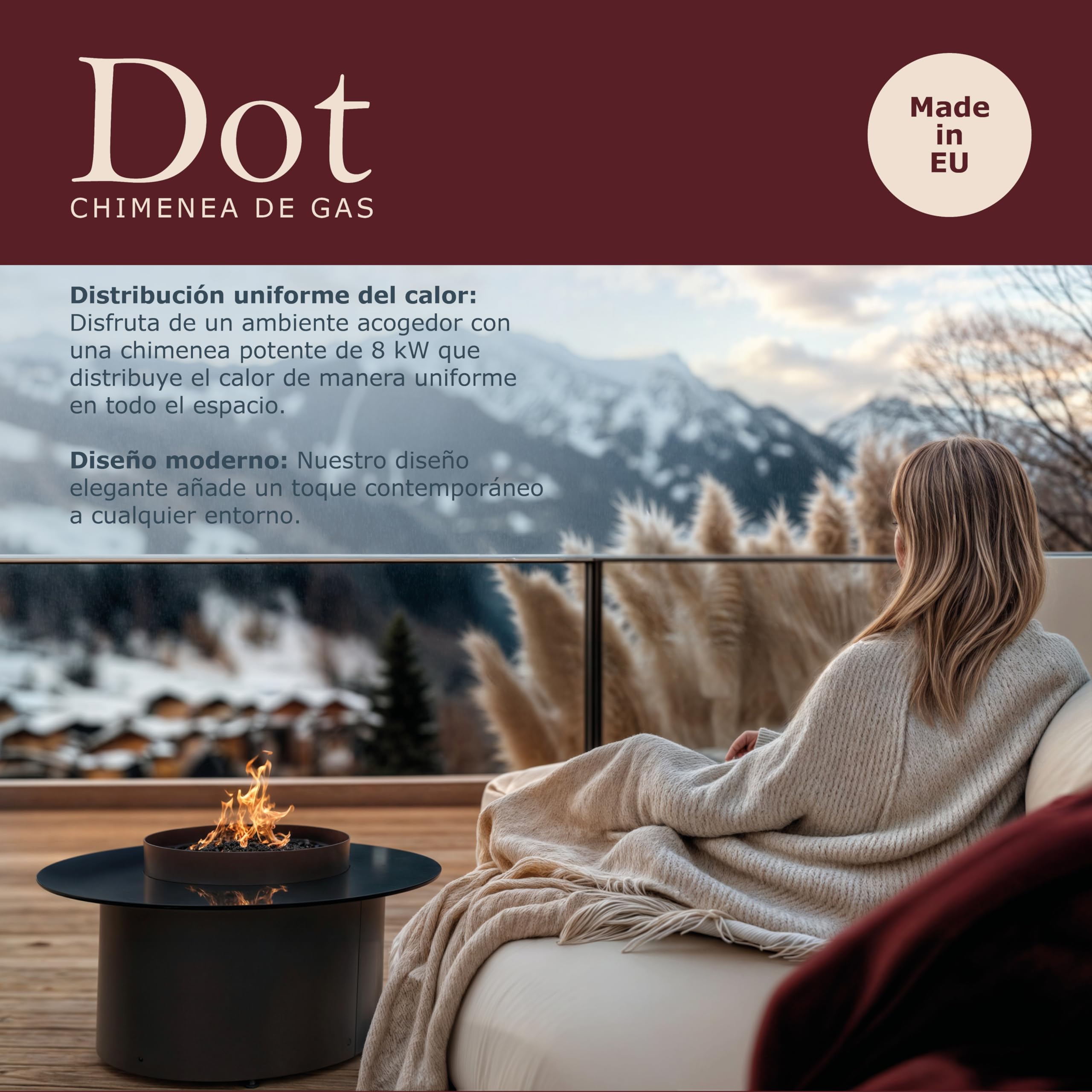 Planika Dot Mesa de Café 2 en 1 con Hoguera a Gas - Mesa de Café para Balcón y Patio, Chimenea Exterior, Mesa de Jardín, Mesa Auxiliar, Calefactor para Exterior, Patio y Balcón.