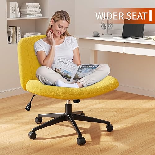 Miniatura 5 de Meilocar Silla cruzada con ruedas, silla de oficina con patas cruzadas, sillas de oficina sin brazos, sillas de oficina giratorias de tela