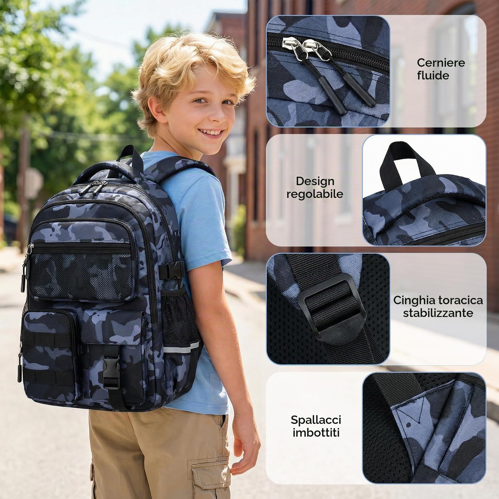 Amythe Zaino Scuola Elementare Bambino Leggero e Ergonomico, 7-12 anni