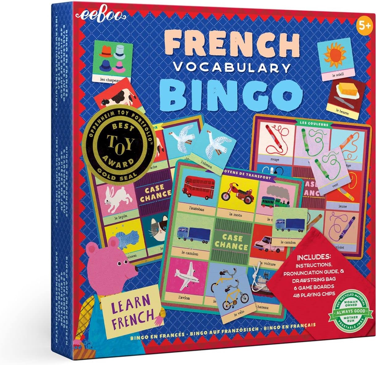 eeBoo: French Vocabulary Bingo for Kids Ages 5+, A Fun Kids Learning Game That Cultivates Conversation & Practicing a New Language