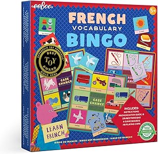eeBoo: French Bingo Vocabulary Game, Includes- Pronunciation Guide & Drawsting Bag, 6 Game Boards, 48 Playing Chips, 2 to ...