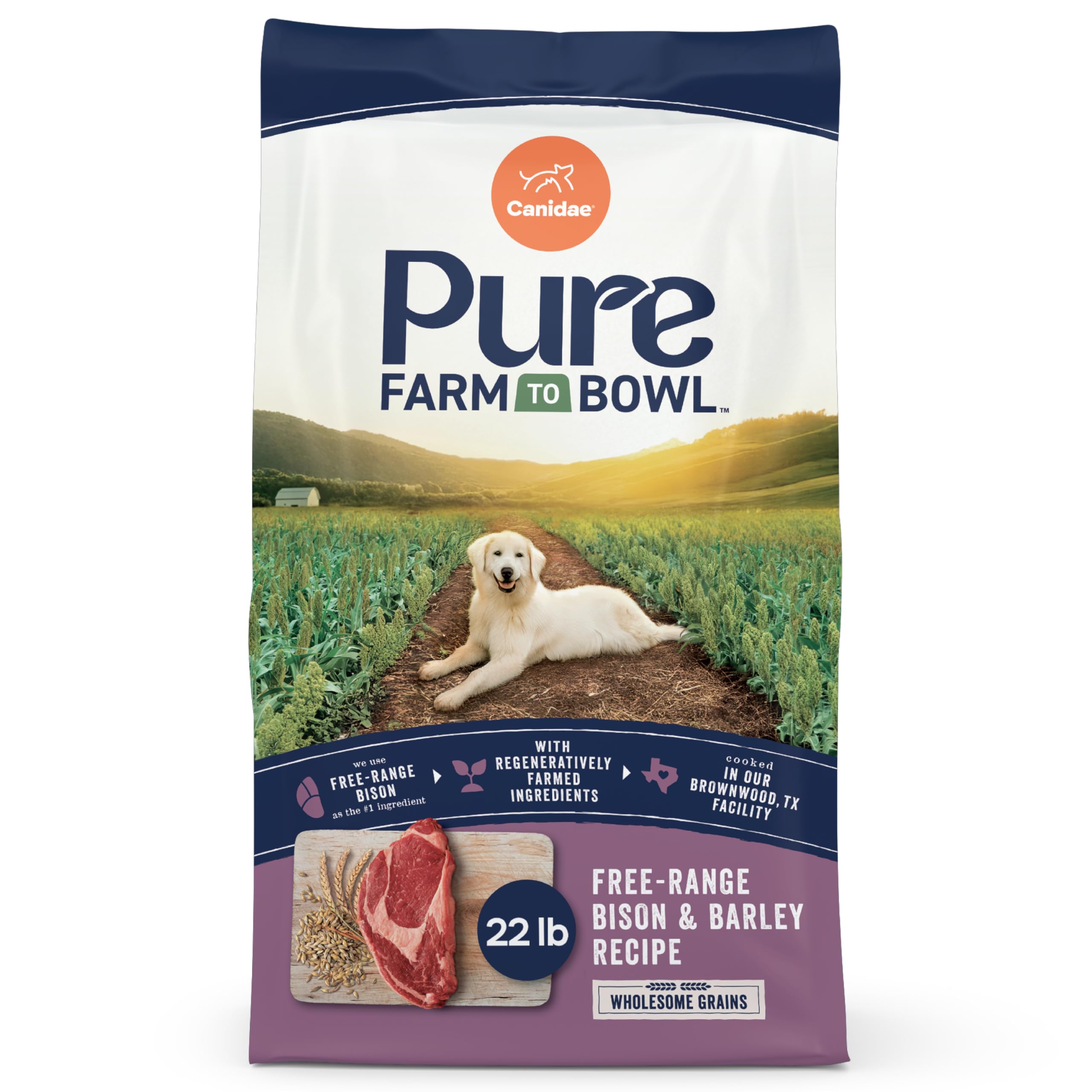 Canidae Pure Farm to Bowl Dry Dog Food - Balanced Nutrition for Adult Dogs - Limited Ingredient Formula - Wholesome Grains - 22 lb - Free-Range Bison & Barley Recipe, Bison & Barley, 22 Pound (Pack of 1)