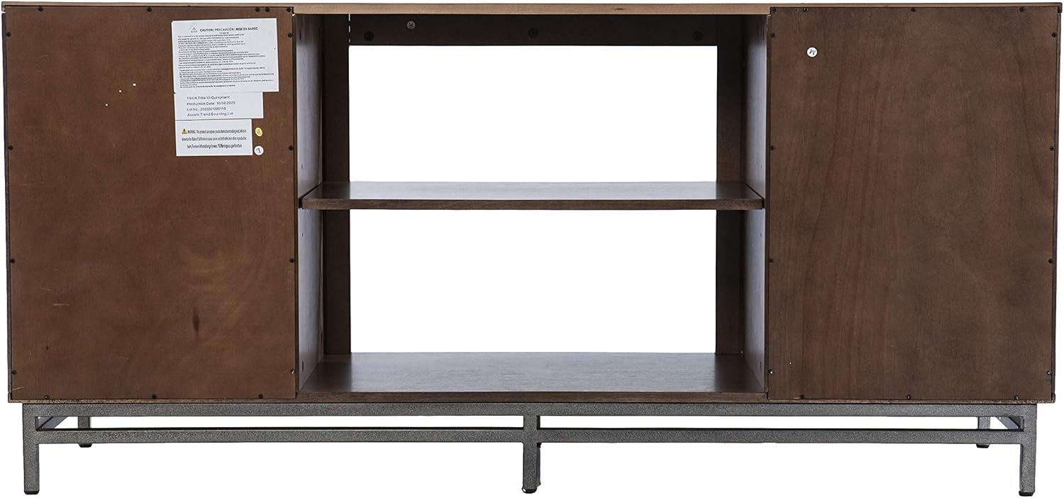 SEI Furniture Dibbonly Electric Fireplace TV Stand for TVs up to 56 Inches with Color Changing LED Flame, Brown