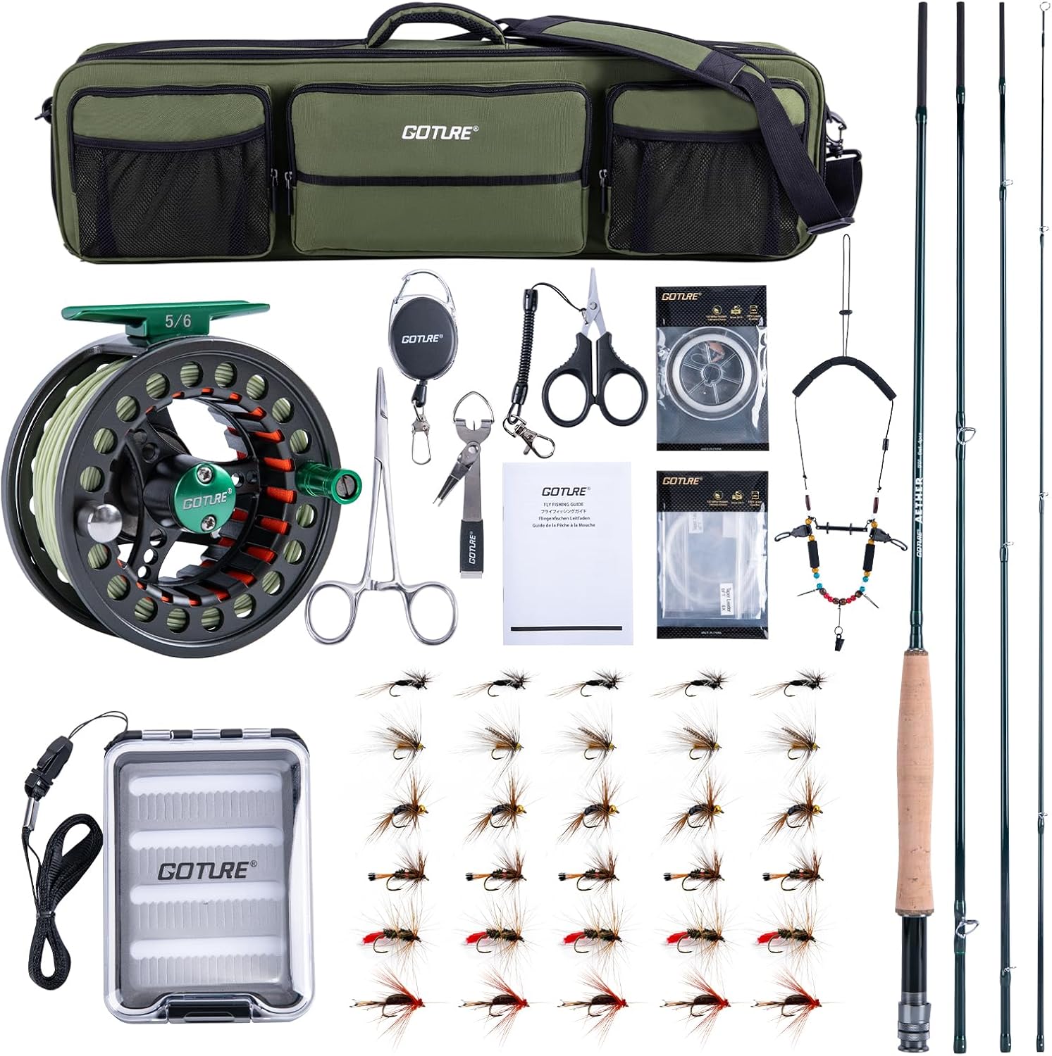 新品 GOTURE フライロッド カーボンロッド バッグ付き スターターキット GOTURE フライロッド #5/6 カーボンロッド【釣り用バッグ付き】フライ