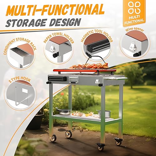 Miniatura 4 de Parrilla de mesa para barbacoa, mesa plegable portátil de acero inoxidable para mesa de preparación al aire libre para parrilla (17 pulgadas o 22