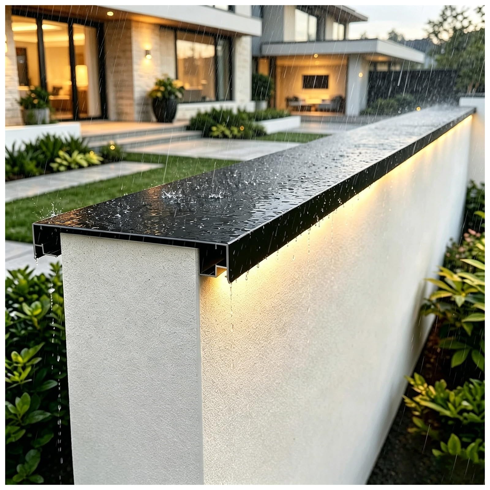Perimeter Wall Coping Cap with LED Strip Channels, Rain/Sun-Proof Parapet Walls Top Covering Plate Cuttable for Deck Balconies, Custom(Fit 130-216mm W,160cm/63in L)