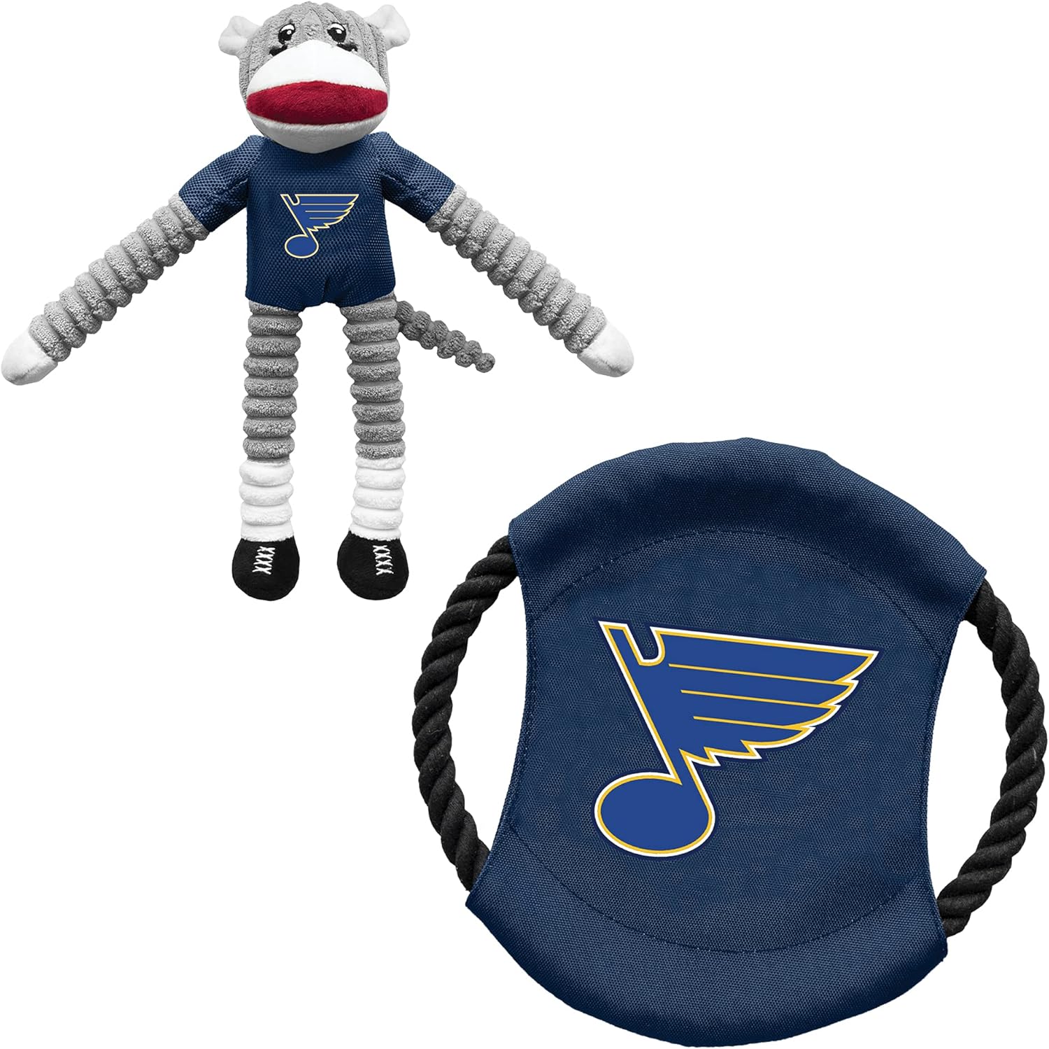 Littlearth NHL St. Louis Blues Sock Monkey and Flying Disc Pet Toy Combo Set, Team Color, One Size