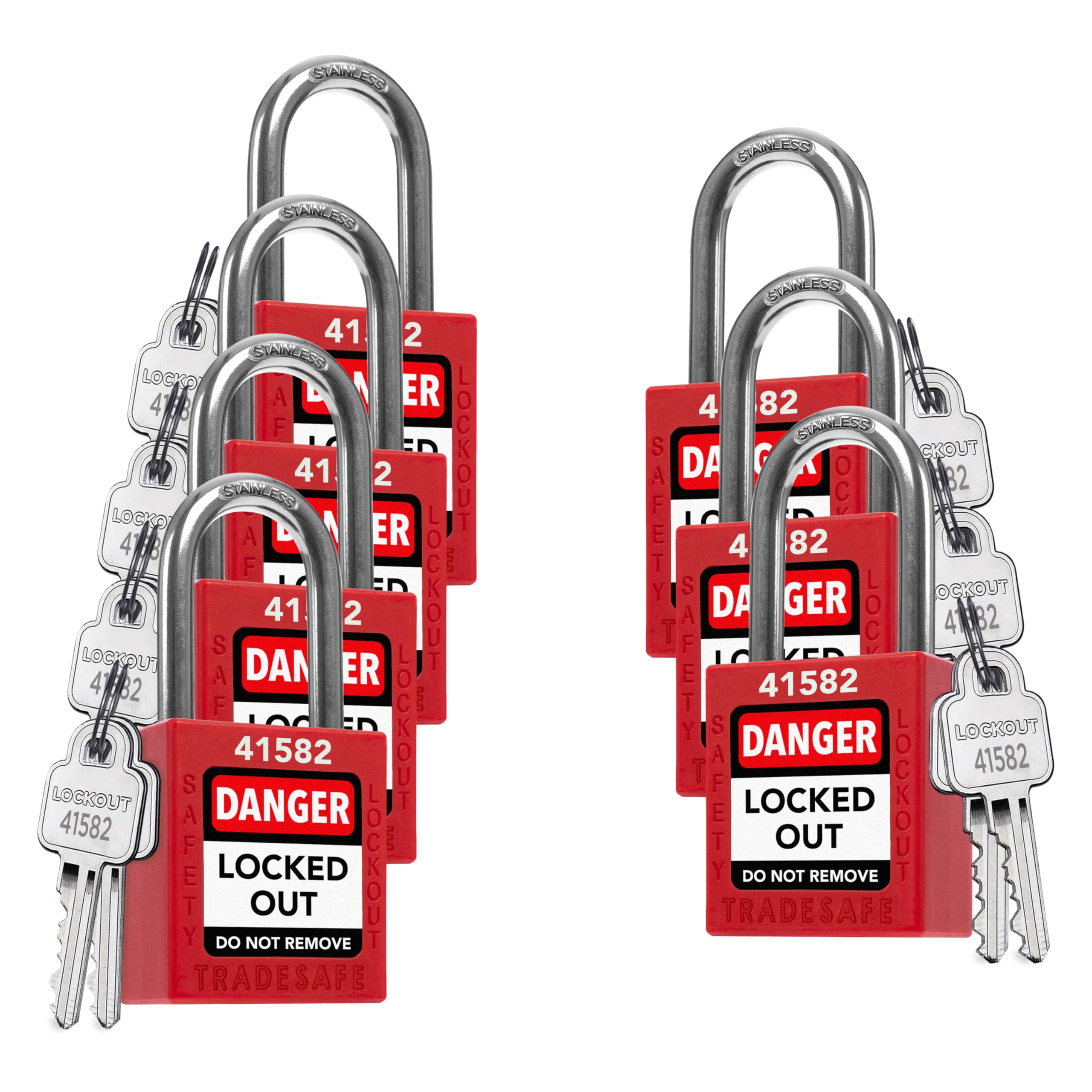 TRADESAFE Lockout Tagout Locks Set - 7 Red Keyed Alike Padlocks, 2 Keys Per Lock, OSHA Compliant Loto Locks for Lock Out Tag Out Stations, Premium Grade