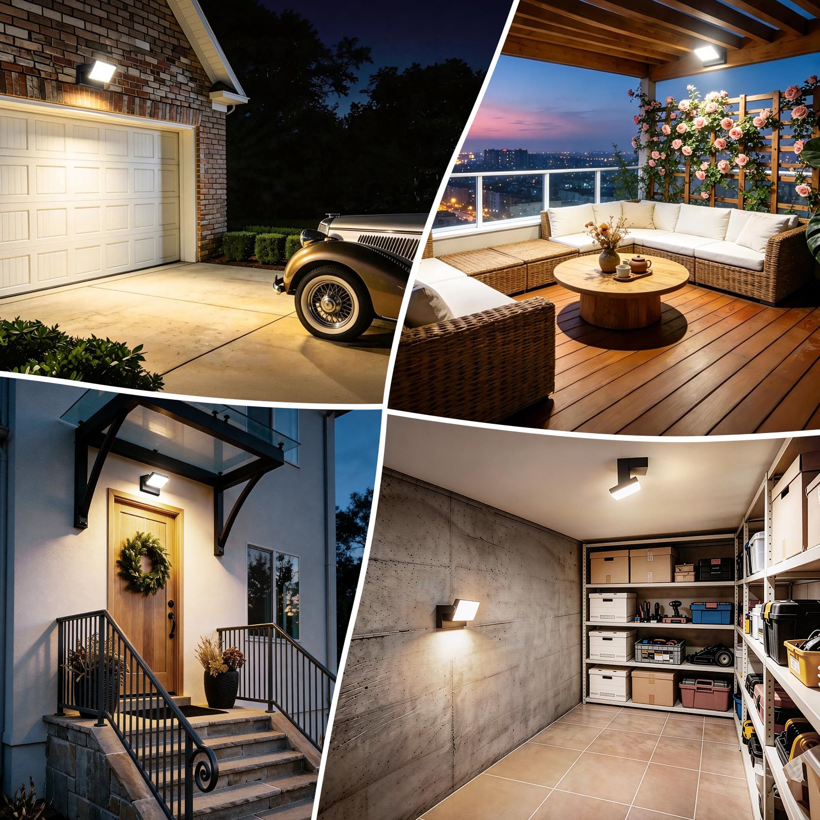 ledmo 60W LED Apliques Pared Exterior Interior 360° Rotación Negra Lámpara de Pared para Entrada Terraza Pasillo Focos LED Exterior 5000 Lumen Blanco Cálido 3000K Impermeable IP65