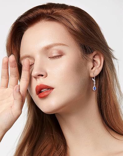 Miniatura 5 de Aretes colgantes de cristal para mujer, aretes Guesma de 0.236 x 0.157 pulgadas, diseño de lágrima, piedra natal creada, plata esterlina 925, aretes